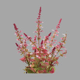 Szürke színű cserépbe helyezett, mű levendula bokor.